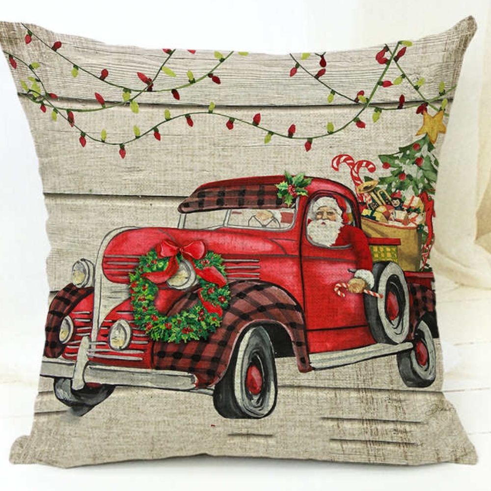 Pillow Cover- NEW- Red Truck Christmas Santa